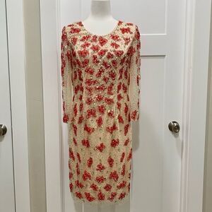 New Vintage 3/4-sleeves Mesh  Beaded  Dress